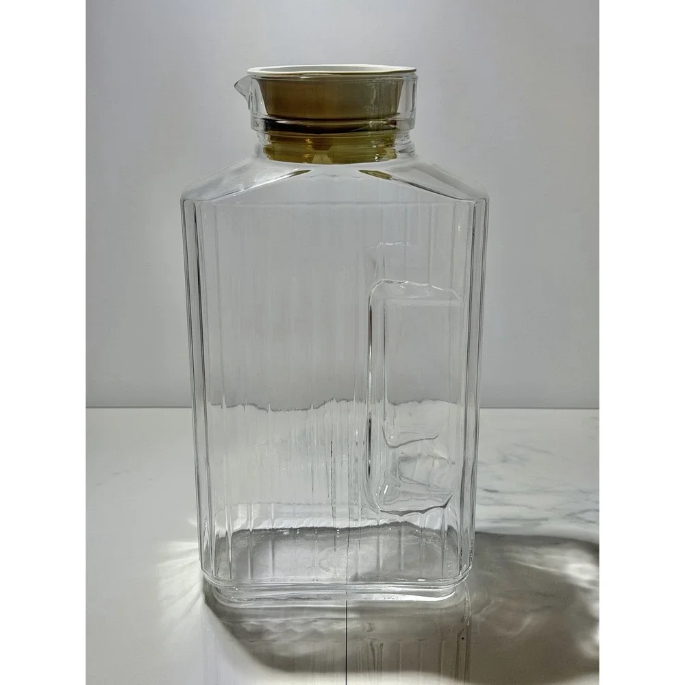 Vintage ARC Refrigerator Pitcher Ribbed Glass With Lid 2 qt